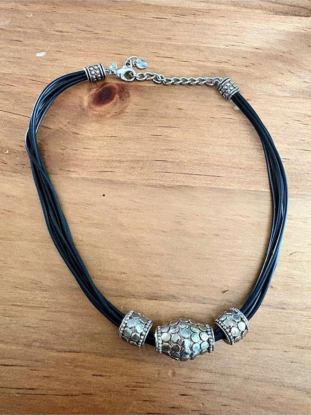 Express EXP Silver Tone Black Multi Strand Cord Chunky Statement Necklace Y2K
